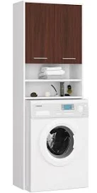 ABAMIHOME - Mobile bagno, Mobile Salvaspazio, Armadio per lavatrice, multiuso, 64 x 180 x 31 - colore: Bianco/Wenge