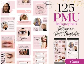 Modelli di post Instagram per trucco permanente, post modificabili sui social media PMU, post Instagram con microblading