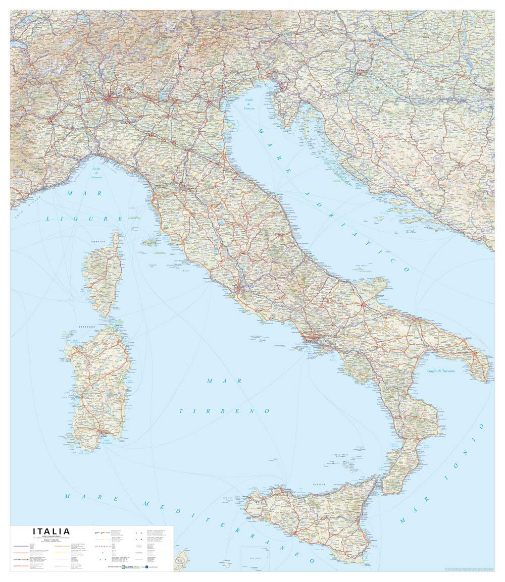Global Map S.R.L. Italia 1.100.000 Murale Stradale Plastificata stesa 105x121 cm