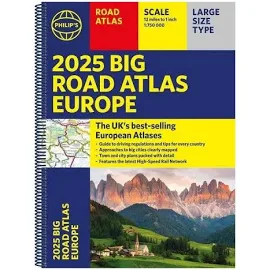 2025 Philip's Big Road Atlas of Europe : (A3 Spiral Binding)