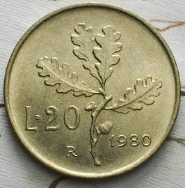 1980 Repubblica Italiana 20 Lire Errore Di Conio