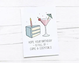 Biglietto di buon compleanno/torta e cocktail/amico