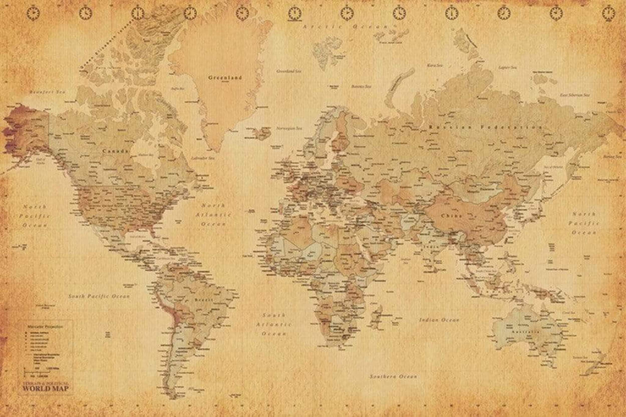 Poster World Map Vintage Style