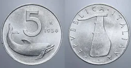 5 Lire 1954 Delfino Firma Distante Repubblica Italiana