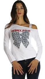 Denny Rose Jeans T-shirt monospalla con Logo. 221ND64004 S / Bianco / Viscosa