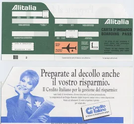 Alitalia Carta D ́imbarco Verde Boarding Pass Anni ́80 Credito Italiano