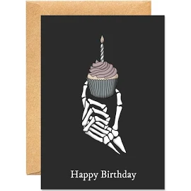 Biglietto di buon compleanno con scheletro gotico di cupcake