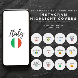 257 Travel Instagram Icons Highlight Stories (Light) - Tutti i paesi e teritorries - Travel Blog - Travel Influencer - Agenzia di viaggi