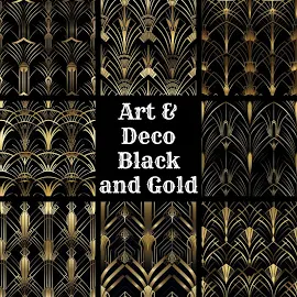 Stampa senza cuciture Art Deco in nero e oro, stampa di scrapbooking per la decorazione domestica, download istantaneo per sovrapposizione di carta di