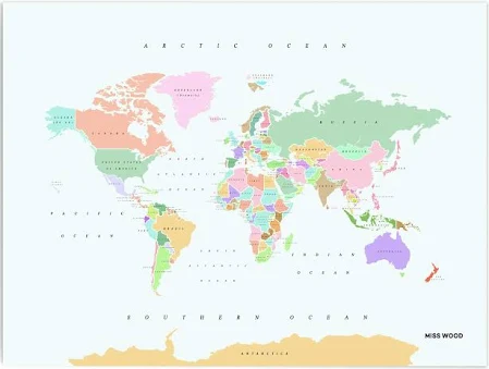 Mappamondo in Sughero Woody Map Watercolor Retro 60 x 45 cm / Sin marco