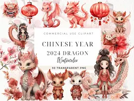 Clipart del drago 2024, clipart del Capodanno cinese, anno del drago, Capodanno cinese 2024 Png, stile Boho, zodiaco cinese 2024, uso commerciale
