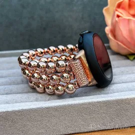 Cinturino con perline in ematite in Oro Rosa per Google Pixel Watch, Braccialetto per Orologio Pixel in Pietra naturale, Cinturino Elastico di ricambi