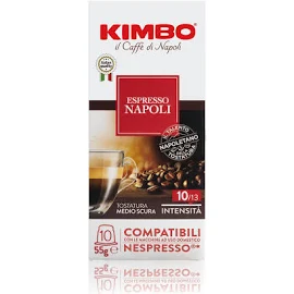 Kimbo Capsule Napoli Compatibili Nespresso, Intensità 10/12, 10 Astucci da 10 Capsule (Totale 100 Capsule)