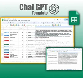 Modello di Fogli Google Chat GPT/Foglio di calcolo con ChatGPT integrato di OpenAI/Traduzione linguistica/Post social/Descrizioni dei prodotti