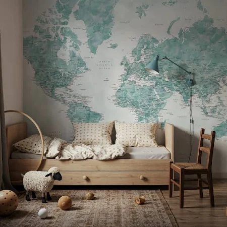 wallism Fotomurale World Map Cities Gertrudis Mondi Verde Scale corridoi