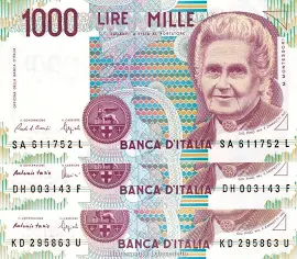 Repubblica Italiana - 1000 / 1.000 Lire Montessori 1990 - 1998 Fds /