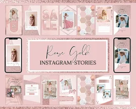 Modello di storie Instagram in oro rosa, cornice Instagram in oro rosa, modello Canva, citazioni di notifica rosa cipria, coaching di potenziamento de