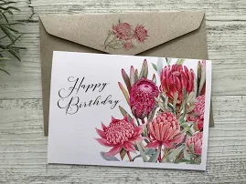 Biglietto di buon compleanno AUSTRALIAN WARATAH Collection Cards - Set di carte Australian Flower