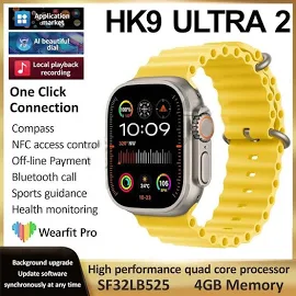 HK9 Ultra 2 Smartwatch AMOLED 4gb Orologio Ultra2 ChatGPT NFC Smart Watch per Uomo ai Watch Face Bussola Impermeabilizzazione Giallo