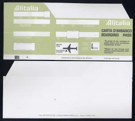 Alitalia Carta D ́imbarco Verde Chiaro Boarding Pass Gennaio '80s