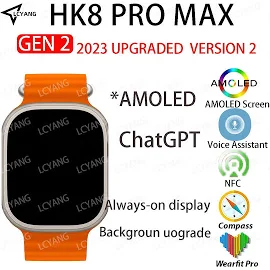 Chatgpt Hk8 Pro Max Gen 2 Smart Watch Amoled Strap Lock ricarica Wireless Bluetooth Call Men Series