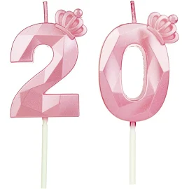 DTXLX Candele di compleanno con numeri 20 con corona, candele di compleanno per torte, decorazioni di compleanno, numeri, candele di compleanno per