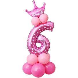 POFET - Set di palloncini a forma di corona con scritta in inglese "All Number", motivo: Principessa Principe, decorazione per feste di compleanno,