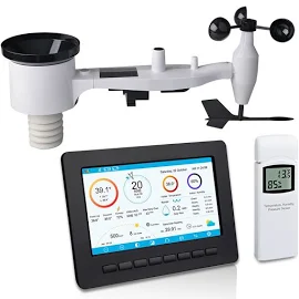 Ecowitt Stazione meteo wireless, previsioni meteo digitale con schermo TFT da 7 pollici, antipioggia, anemometro, radiazioni solari, alimentato a