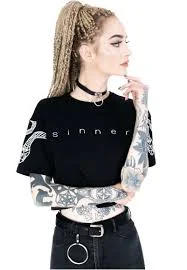 Restyle - Sinner Crop with Snakes Black/white - Top