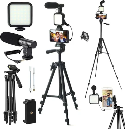 Kit per vlogging, YouTube Starter Kit, kit di vlogging per iPhone/Androidphone/fotocamere, supporto per telefono per registrazione video con treppiede
