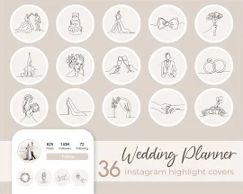 Wedding Instagram Highlight Covers Minimal Line Art IG Cover Insta Story Highlight Icons Cream Neutral Hand Drawn Wedding Highlights Stories