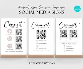 Multi codice QR Business Instagram Facebook Segno di social media Modello di segno di social media stampabile Segno di codice QR personalizzato Connet