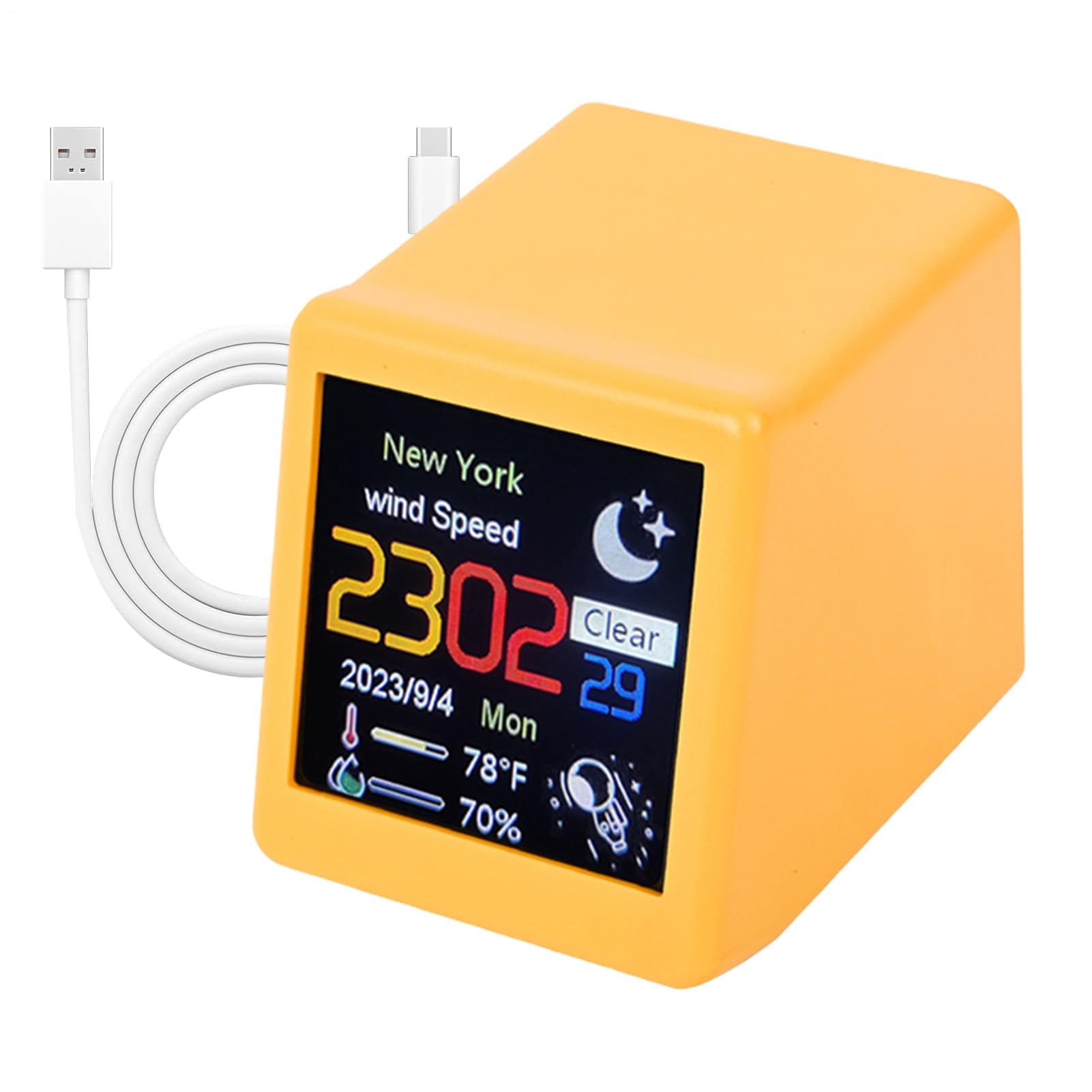 スマート天気時計 ポータブルデザイン 天気のある時計 小さなデジタル天気予報 寝室用 湿度計付きリビング 天気ポータブル 気象モニター デスクトップスマートコントロールアラーム充電式ホーム湿度モニターリビングルームの日付の時刻 オフィス・キッチン・玄関 機能付きデスクトップ装飾 充電式で置き場所を選