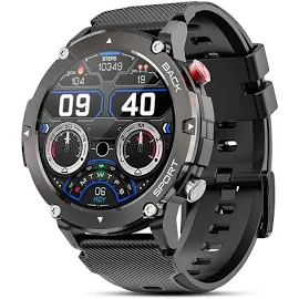 HELLOICE Black Smart Watch for Men Waterproof Bluetooth Call for Android / IOS