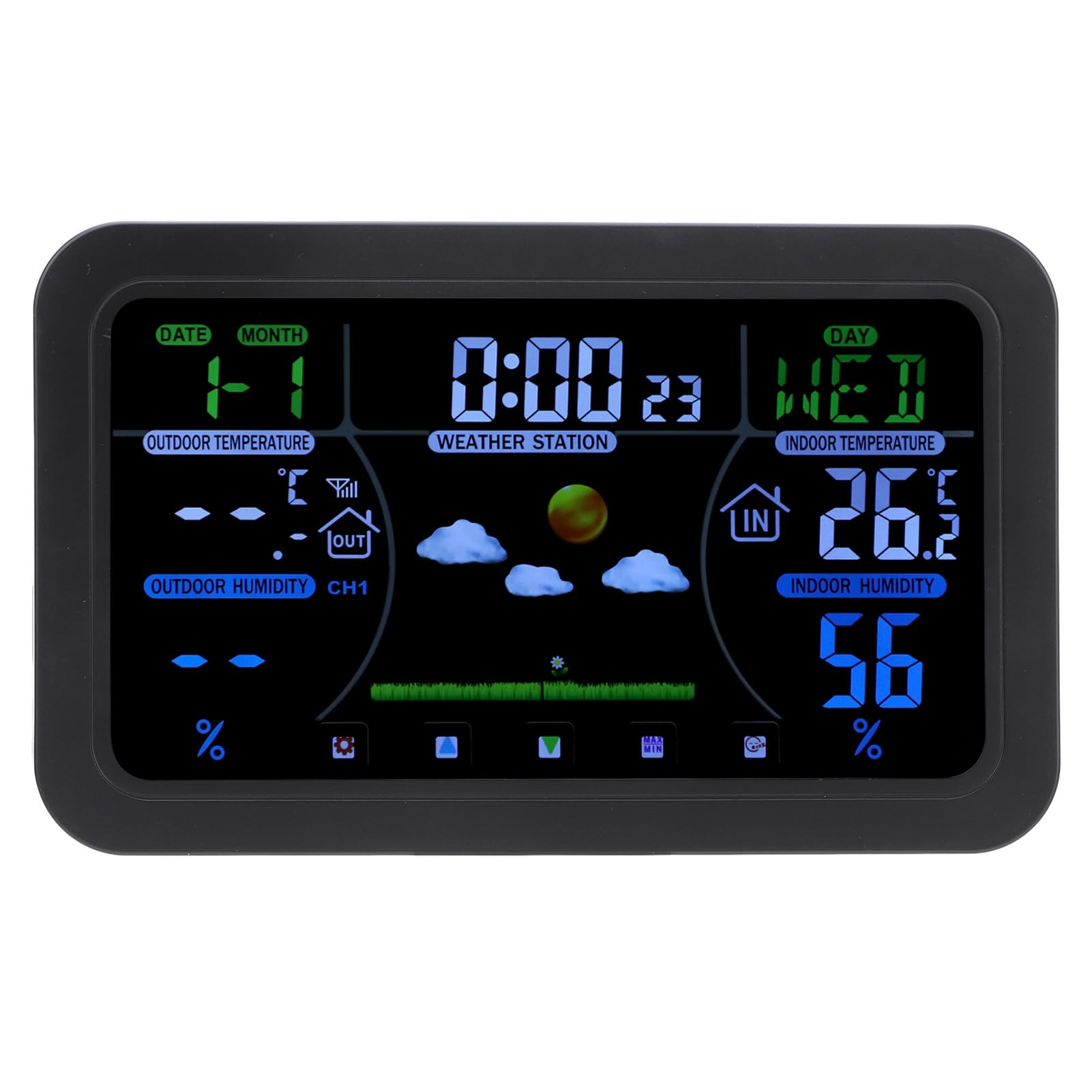 HD天気時計、3レベルの明るさ調整可能なフルカラーディスプレイデジタル気象ステーション、12時間24時間表示バックライト付きスクリーン多機能天気予報時計原子時計