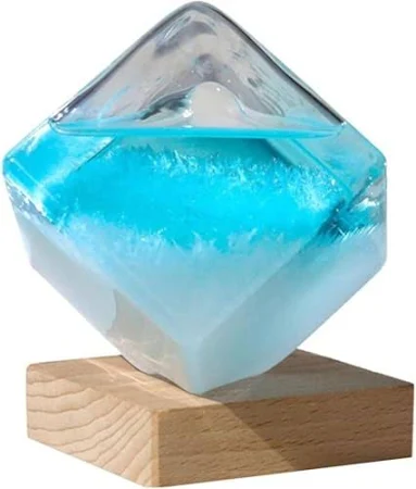 ストームグラス天気予報-ガラスの立方体の形の家の装飾的な屋内オフィスの家の装飾のための天気予測ガラスクラウド (Large,ブルー)