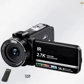 ビデオカメラ 2.7K YouTubeカメラ vlogカメラ 32Gカード付 デジカメ フルHD 3600万画素 手ぶれ補正 16倍デジタルズーム IPS 赤外線ナイトビジョン 夜間撮影 低速度撮影 初心者向け Webカメラ YHDMI出力 1年保証付き