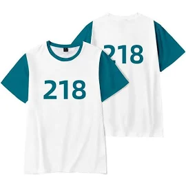 Marske 夏のイカゲーム 男子No.218 Tシャツ 3dオーバーサイズTシャツカジュアルオールマッチ半袖トップ 3XL