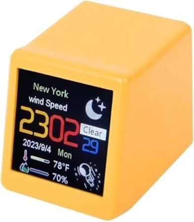 [スマート][イエロー] 天気時計、Wifiスマートデスクトップ、多機能目覚まし時計、ミニ、天気予報、デジタルディスプレイ、家庭、オフィス、寝室、デスクトップの装飾に最適 (イエロー)