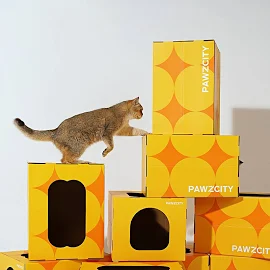 幾何学的な猫のスクラッチボードレトロなイラスト多機能猫砂黄色の幾何学模様