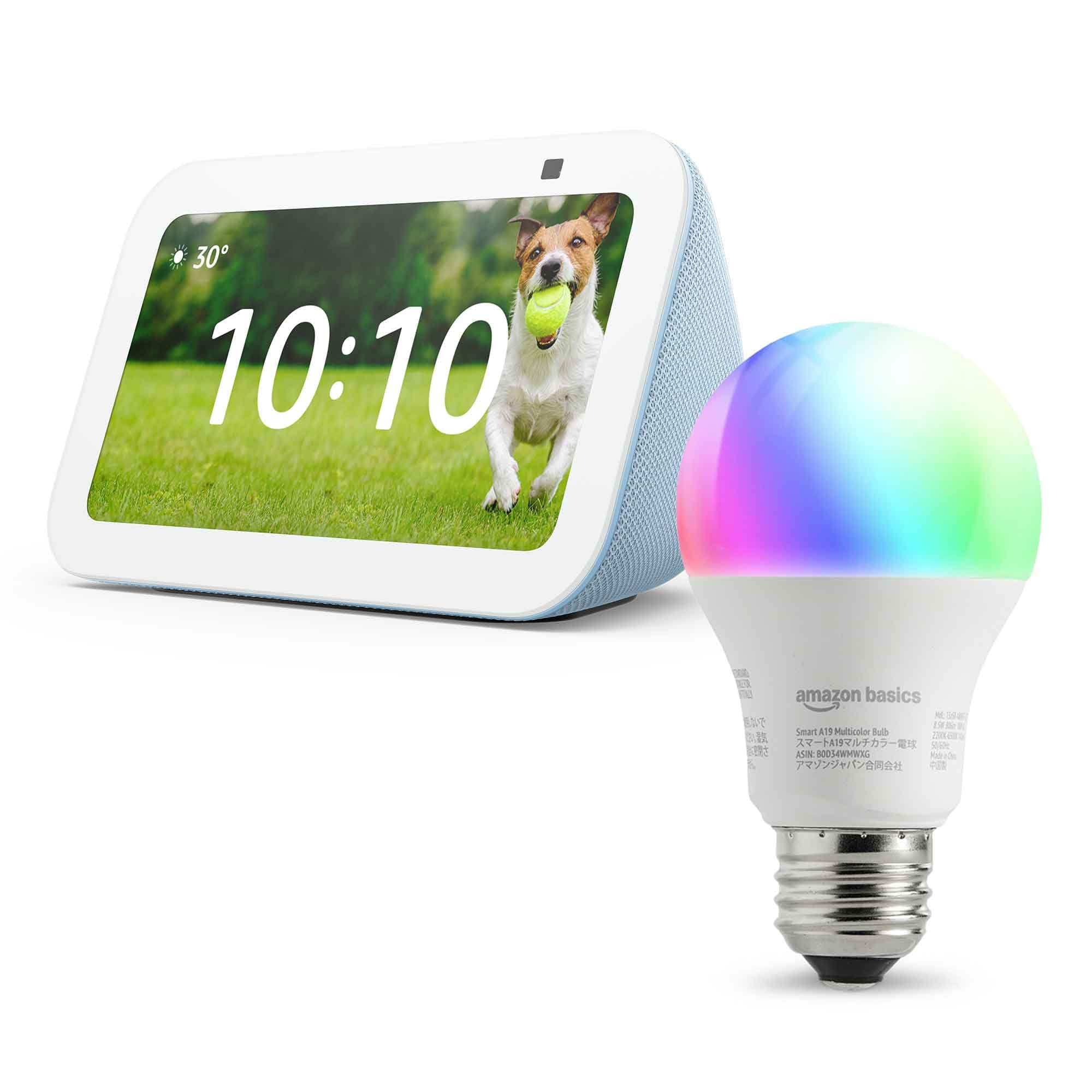 【セット買い】Echo Show 5 (第3世代) クラウドブルー + Amazonベーシック スマートLED電球 (E26・60W形相当 800lm・調光・調色タイプ)