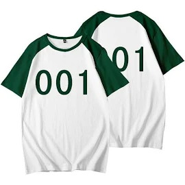 Vicbuy イカゲームユニセックス半袖Tシャツナンバープリントトップコスプレ 001 4XL