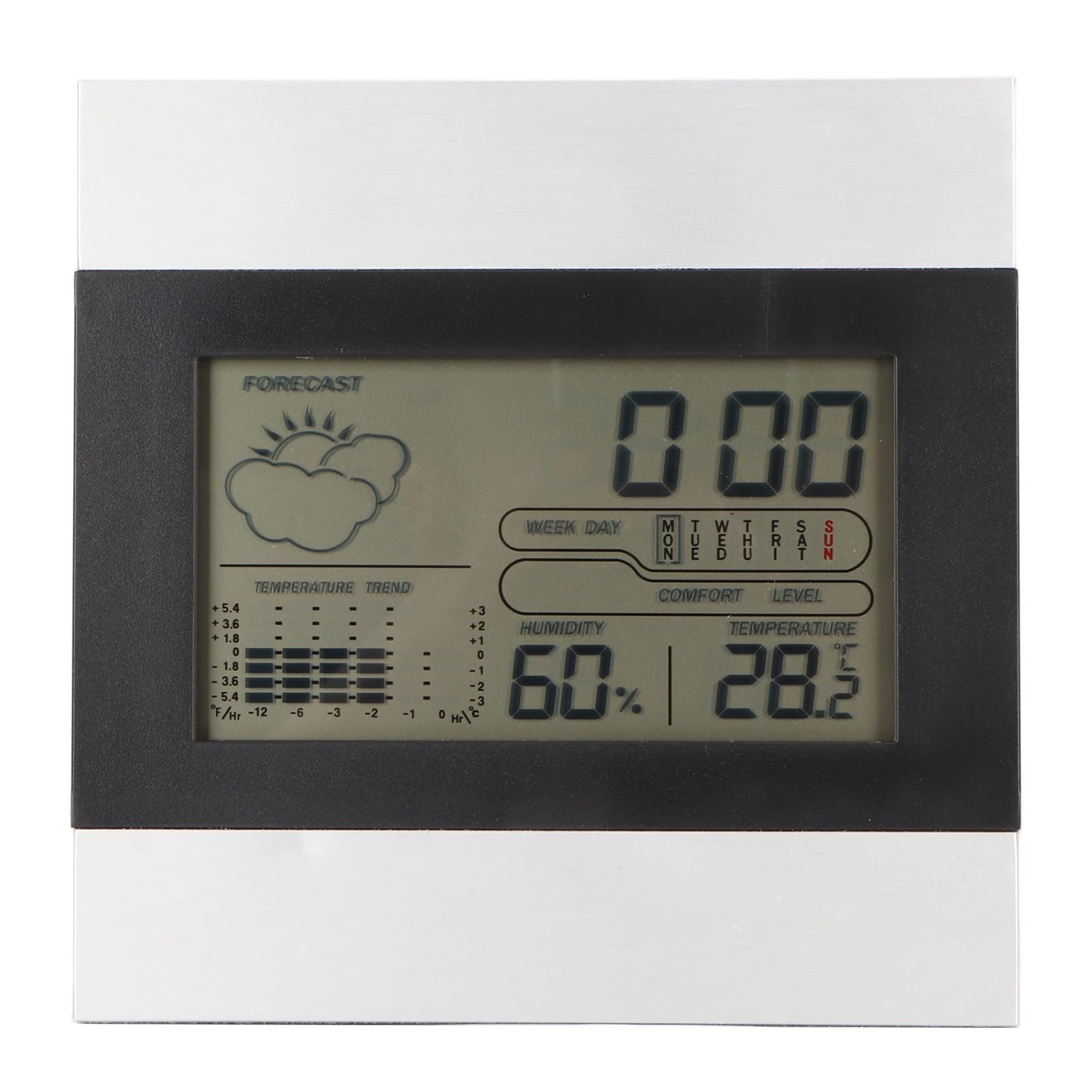 デジタル天気時計、温度と湿度のディスプレイ付き気象観測所の時計、デスクトップと壁吊りのためのアルミニウムデジタル目覚まし時計、屋内の快適さ