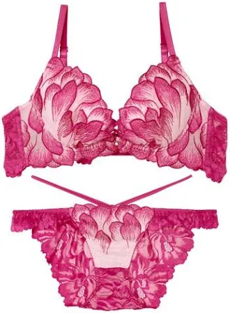 7/2新作!ルミエールペタルレーシーブラジャー&バック透けTバックショーツ - サックス / A65/ショーツM