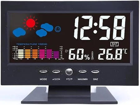 天気時計 時間 日付 週 温度 湿度表示 天気予報機能 音声起動バックライト機能付き 15.6x4x9.6cm 6.13.71.5in