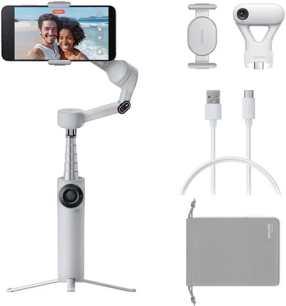 Insta360 Flow 2 Plus AIトラッカーキット グレー - 折りたたみ式スマホジンバル、あらゆるアプリでAIトラッキング、複数人トラッキング、内蔵三脚/自撮り棒、リモコン、iPhone/Android対応スタビライザー、旅行&Vlog用
