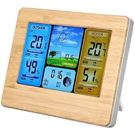Sanpyl LCDデジタル天気時計 ワイヤレスカラー気象ステーション 天気ステーション 時計 温度計 室内屋外湿度計 (イエロー)