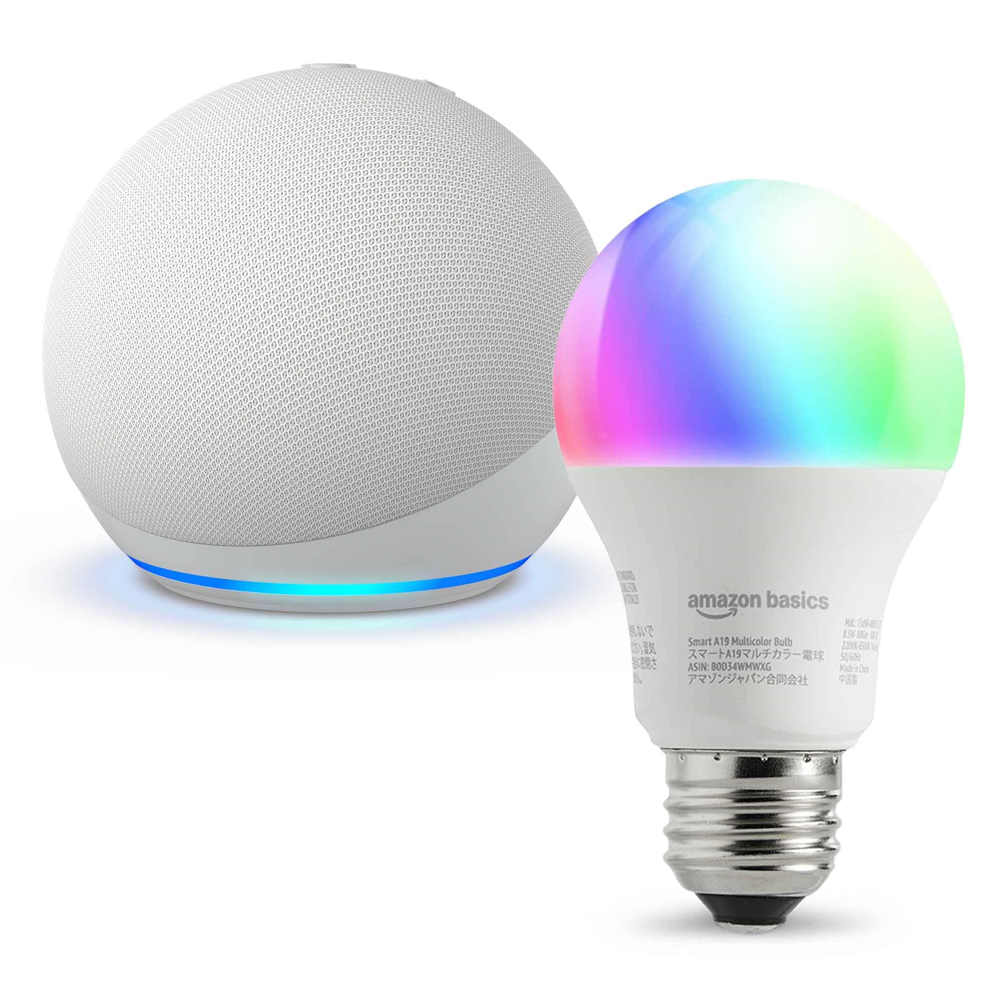 【セット買い】Echo Dot (第5世代) グレーシャーホワイト + Amazonベーシック スマートLED電球 (E26・60W形相当 800lm・調光・調色タイプ)