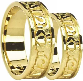 14K Gold Silver "My Soul Mate" Celtic Claddagh Band Ring Set