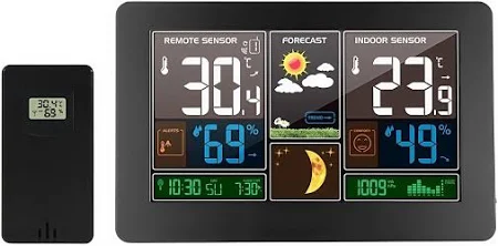 Iuseike ワイヤレス天気予報ステーション スリーインワン天気温度計 ワイヤレス天気予報ステーション 気圧/湿度/温度 大画面天気予報機能 USB電源 8時間天気予報 快適ディスプレイ 3つのセンサーをサポート 輝度レベル調整可